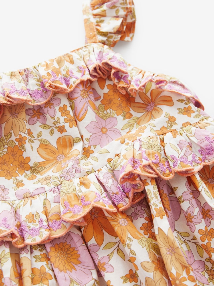 Purple/Orange Floral Tiered Cotton Dress (3mths-8yrs) - Image 7 of 7 Purple/Orange Floral Tiered Cotton Dress (3mths-8yrs) - Image 7 of 7