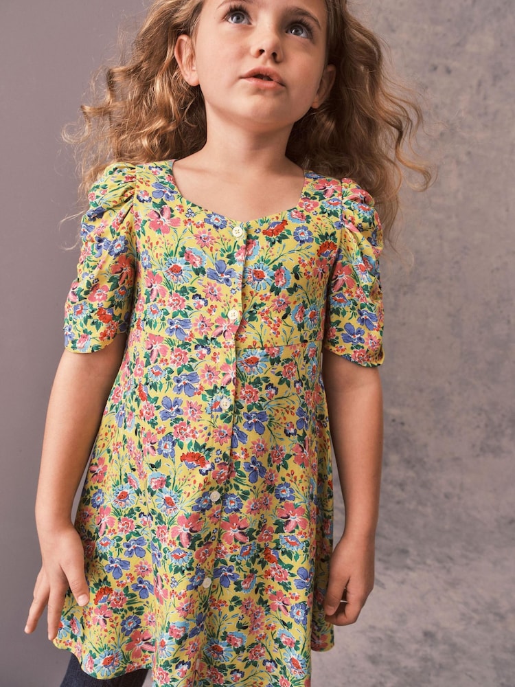 Yellow Floral Ruched Sleeve Dress (3-16yrs) - Image 1 of 3 Yellow Floral Ruched Sleeve Dress (3-16yrs) - Image 1 of 3