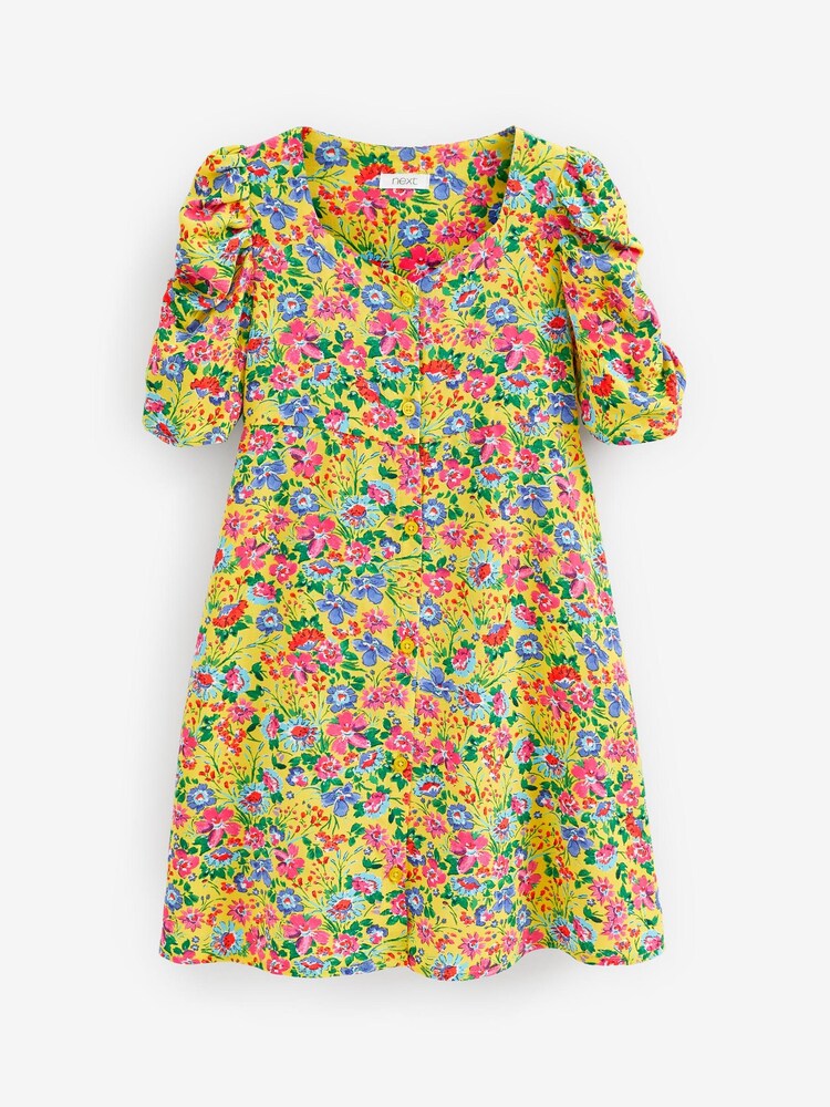 Yellow Floral Ruched Sleeve Dress (3-16yrs) - Image 2 of 3 Yellow Floral Ruched Sleeve Dress (3-16yrs) - Image 2 of 3