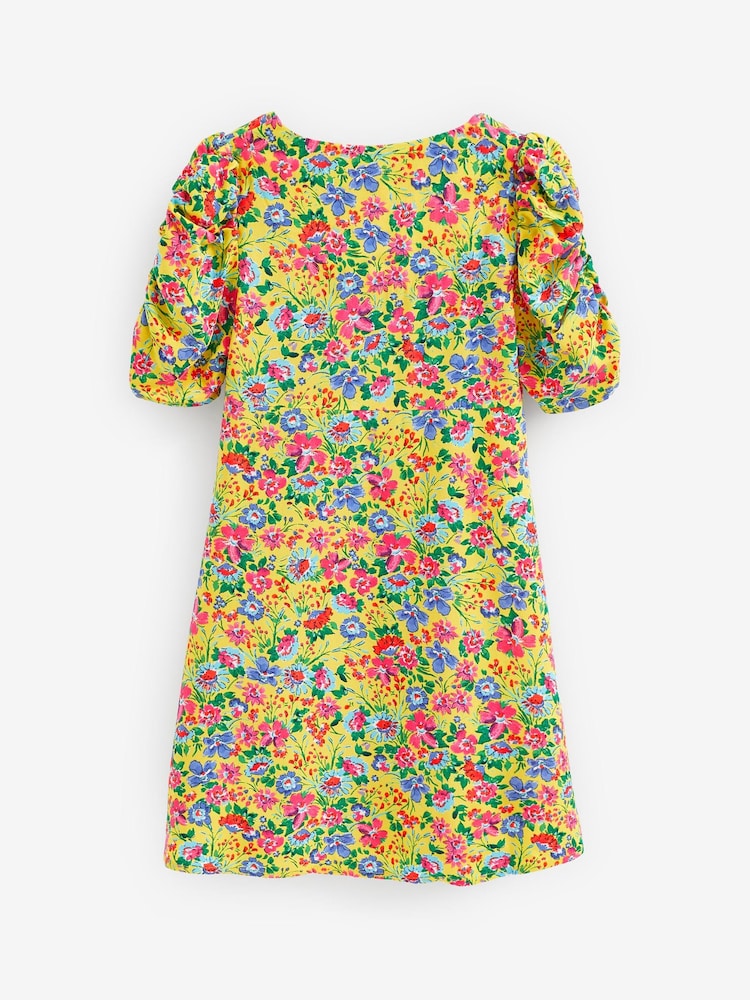 Yellow Floral Ruched Sleeve Dress (3-16yrs) - Image 3 of 3 Yellow Floral Ruched Sleeve Dress (3-16yrs) - Image 3 of 3