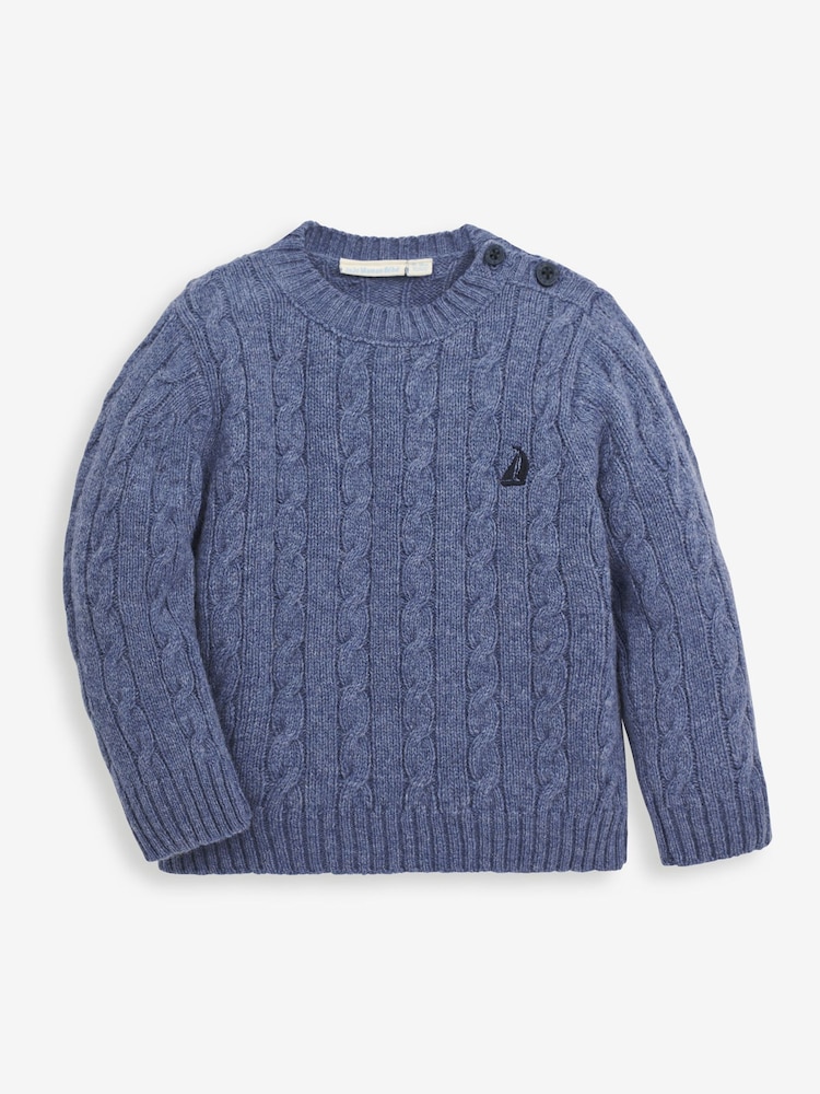 JoJo Maman Bébé Denim Blue Classic Cable Jumper - Image 1 of 2