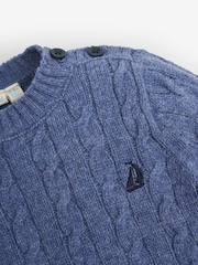 JoJo Maman Bébé Denim Blue Classic Cable Jumper - Image 2 of 2
