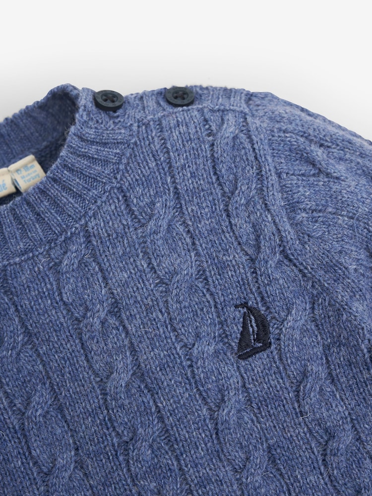 JoJo Maman Bébé Denim Blue Classic Cable Jumper - Image 2 of 2
