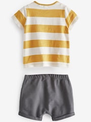 Neutral/Ochre Yellow Dinosaur 4 Piece Baby T-Shirts And Shorts Set - Image 2 of 2