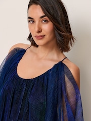 Navy Blue Floral Crinkle Mesh Volume Cami Maxi Dress - Image 2 of 4