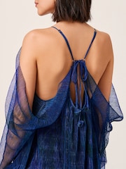 Navy Blue Floral Crinkle Mesh Volume Cami Maxi Dress - Image 4 of 4