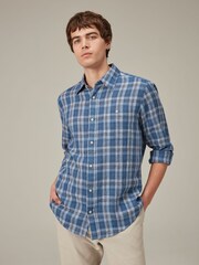 Blue Linen Blend Check Long Sleeve Shirt - Image 1 of 1