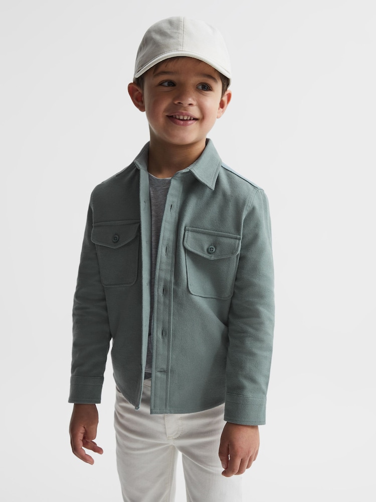 Reiss Duck Egg Tampa Junior Twin Pocket Overshirt - Image 1 of 6 Reiss Duck Egg Tampa Junior Twin Pocket Overshirt - Image 1 of 6