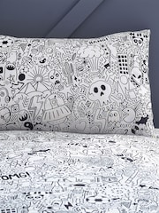 furn. White/Black Doodle Abstract Reversible Duvet Cover and Pillowcase Set - Image 4 of 6