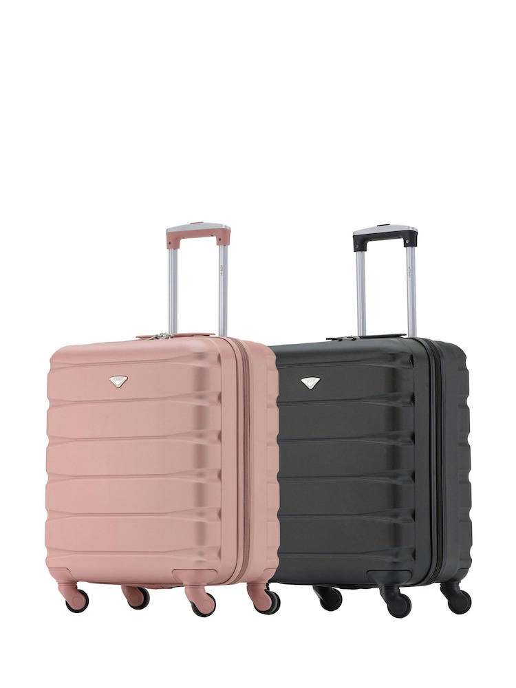 Juego de 2 maletas rígidas de cabina en rosa dorado/negro con 4 ruedas de 56x45x25cm para el compartimento superior de EasyJet de Flight Knight - Imagen 1 de 4 Juego de 2 maletas rígidas de cabina en rosa dorado/negro con 4 ruedas de 56x45x25cm para el compartimento superior de EasyJet de Flight Knight - Imagen 1 de 4