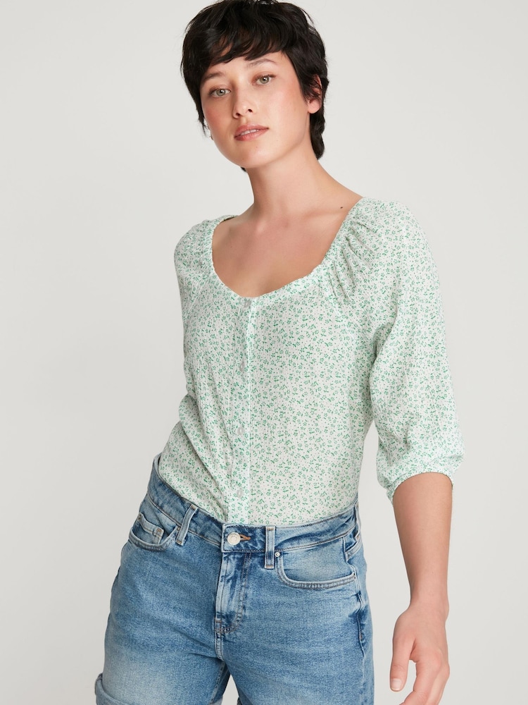 M&co Petite Bluse mit Herzausschnitt, Grün - Bild 1 von 4