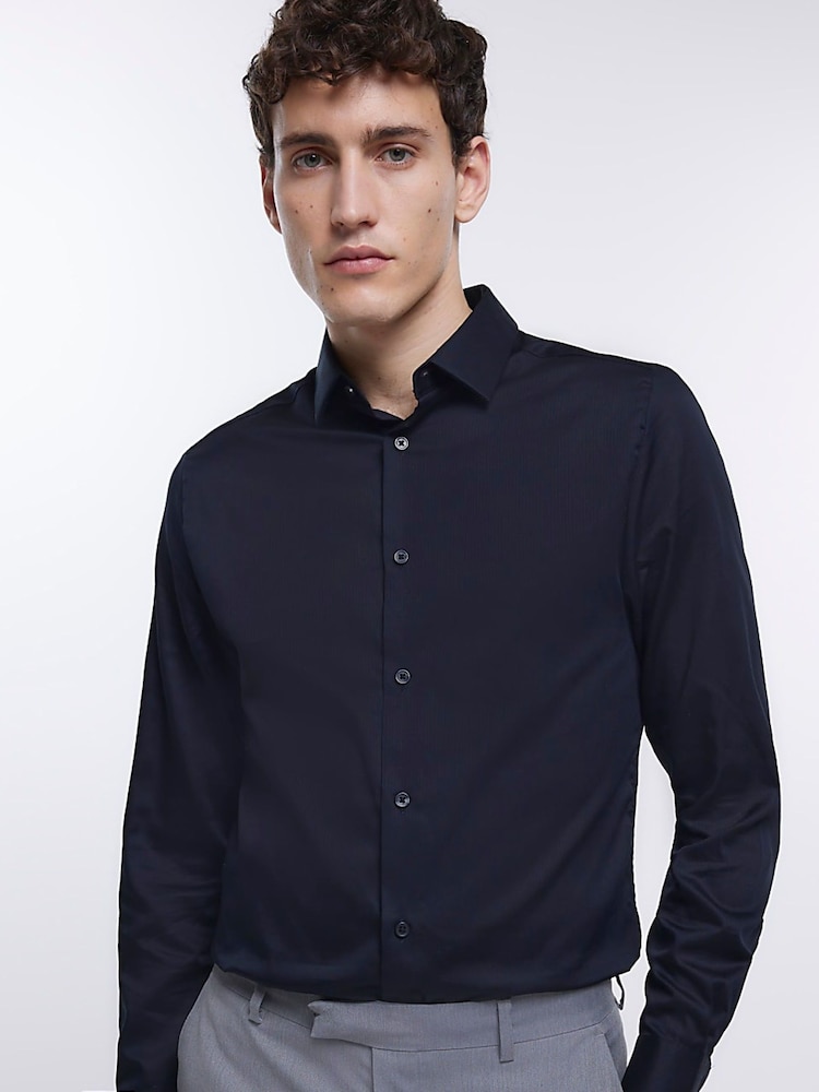 River Island Black 100% Cotton Textured Egyptian Shirt - Image 1 of 4 River Island Black 100% Cotton Textured Egyptian Shirt - Image 1 of 4