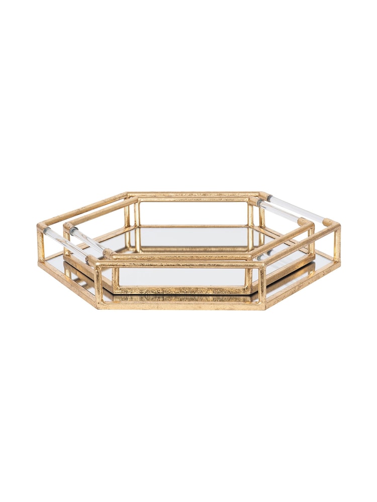 Pacific Set of 2 Gold Metal And Mirror Trays - Image 2 of 4