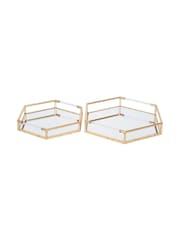 Pacific Set of 2 Gold Metal And Mirror Trays - Image 3 of 4
