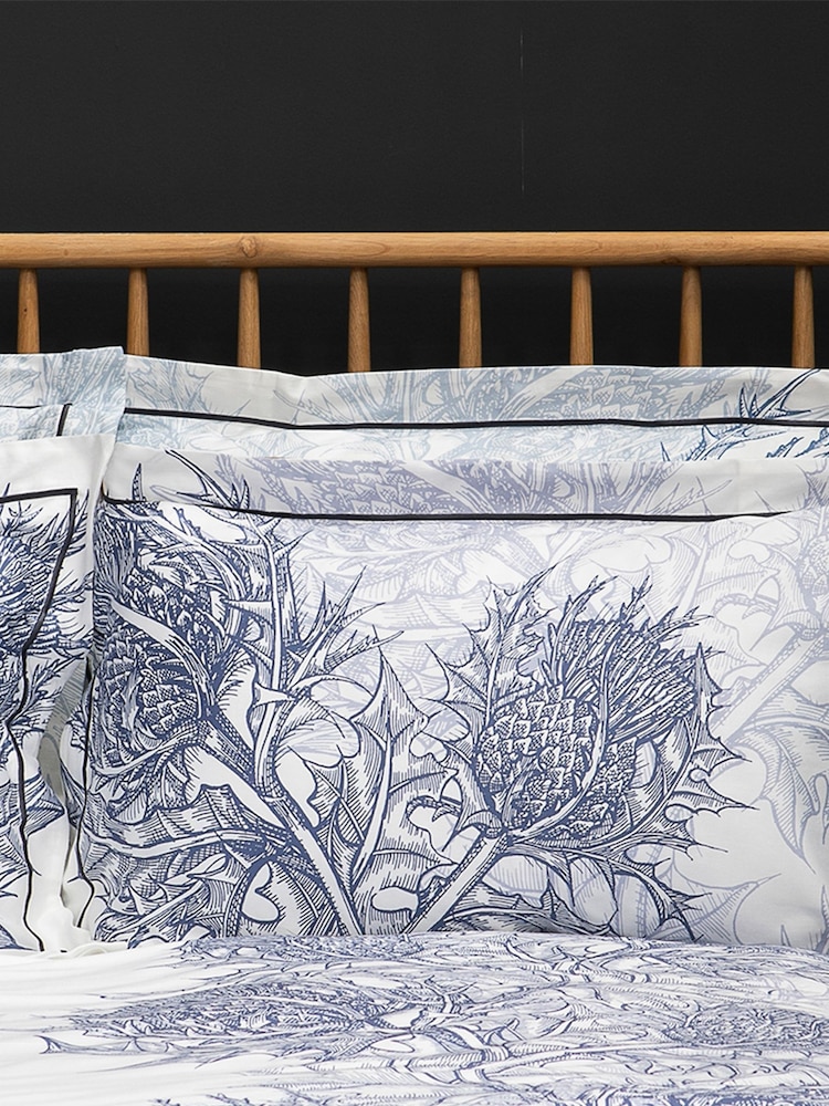 Timorous Beasties Set of 2 Blue Thistle Azure 100% Cotton Pillowcases - Image 1 of 3 Timorous Beasties Set of 2 Blue Thistle Azure 100% Cotton Pillowcases - Image 1 of 3