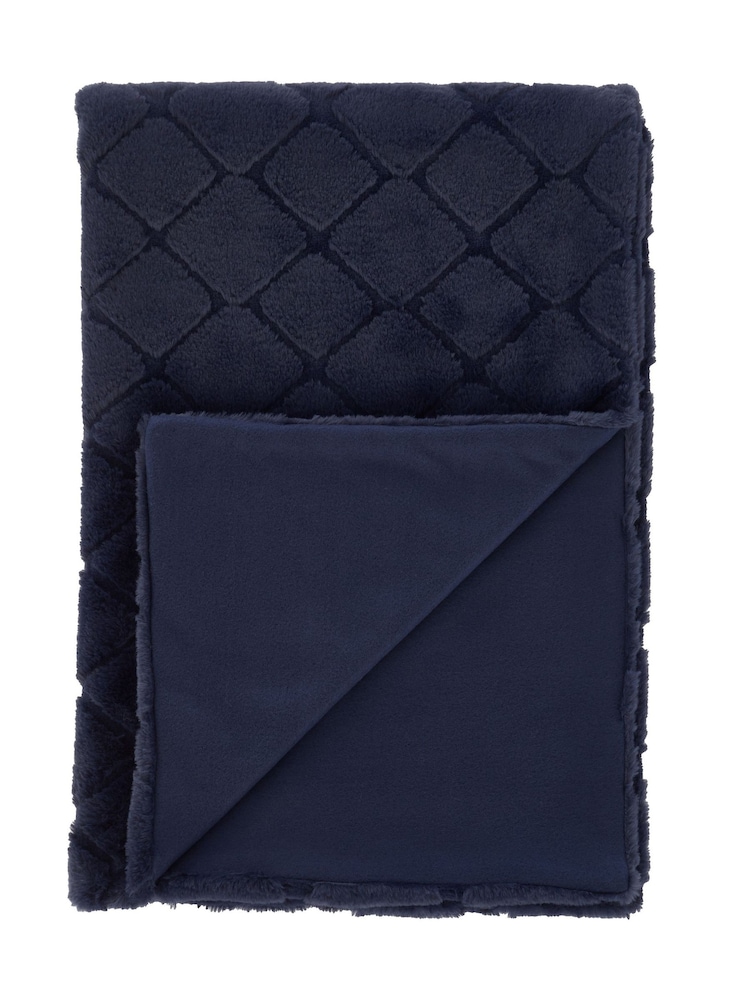 Catherine Lansfield Blue Teddy Cosy and Soft Diamond Fleece Throw - Image 4 of 4