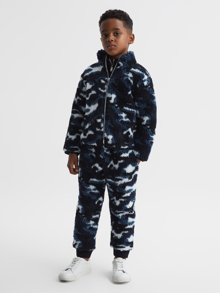 Reiss Blue Camo Freddie Senior Zip-Front Camouflage Jumper - Image 1 of 7