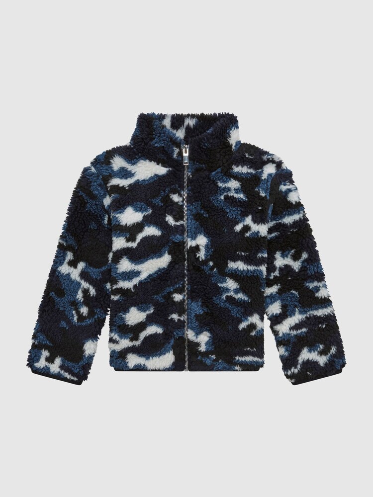 Reiss Blue Camo Freddie Senior Zip-Front Camouflage Jumper - Image 2 of 7