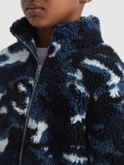 Reiss Blue Camo Freddie Senior Zip-Front Camouflage Jumper - Image 4 of 7