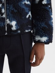 Reiss Blue Camo Freddie Senior Zip-Front Camouflage Jumper - Image 6 of 7