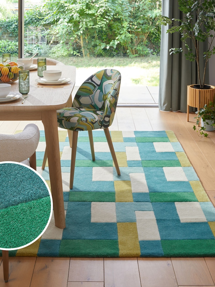 Green/Teal Blue Frida Colourblock Rug - Image 1 of 1