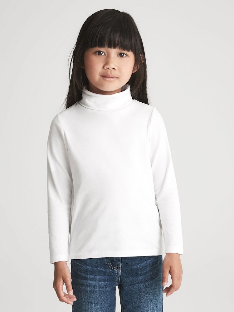 Reiss Ivory Carey Junior Cotton Blend Roll Neck Top - Image 1 of 8