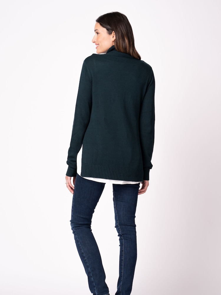 Seraphine Strickpullover mit Unterhemd (Umstandsmode), Grün - Bild 2 von 4 Seraphine Strickpullover mit Unterhemd (Umstandsmode), Grün - Bild 2 von 4