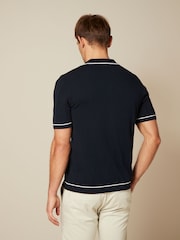 Marineblaue Textur - Durchgeknöpftes Polo-Shirt - Bild 3 von 8