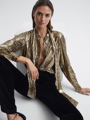 Reiss Gold Blair Metallic Blouse - Image 1 of 7
