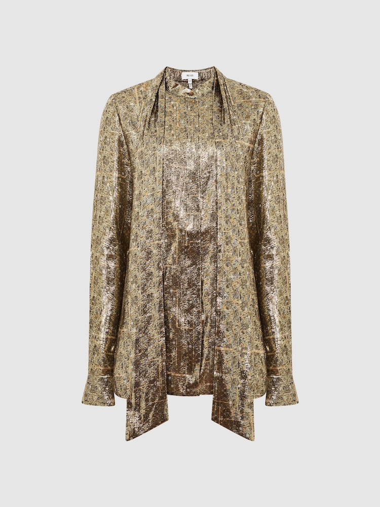 Reiss Gold Blair Metallic Blouse - Image 2 of 7