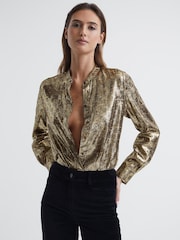 Reiss Gold Blair Metallic Blouse - Image 4 of 7