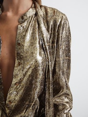 Reiss Gold Blair Metallic Blouse - Image 6 of 7