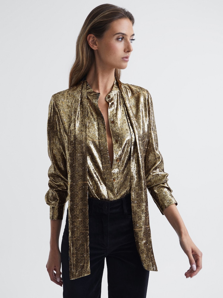 Reiss Gold Blair Metallic Blouse - Image 7 of 7