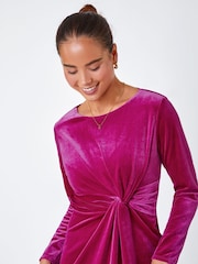 Roman Pink Petite Velvet Knot Detail Stretch Dress - Image 4 of 5