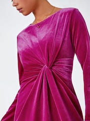 Roman Pink Petite Velvet Knot Detail Stretch Dress - Image 5 of 5