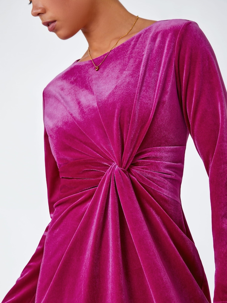Roman Pink Petite Velvet Knot Detail Stretch Dress - Image 5 of 5