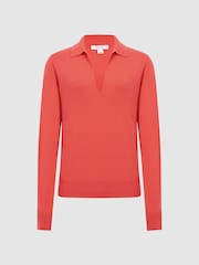 Reiss Coral Nellie Knitted Collared V-Neck Top - Image 2 of 5