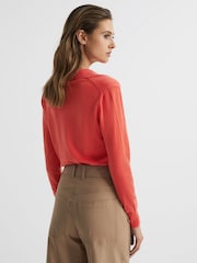 Reiss Coral Nellie Knitted Collared V-Neck Top - Image 4 of 5