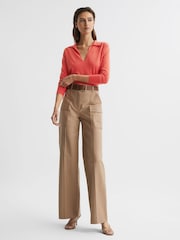Reiss Coral Nellie Knitted Collared V-Neck Top - Image 5 of 5