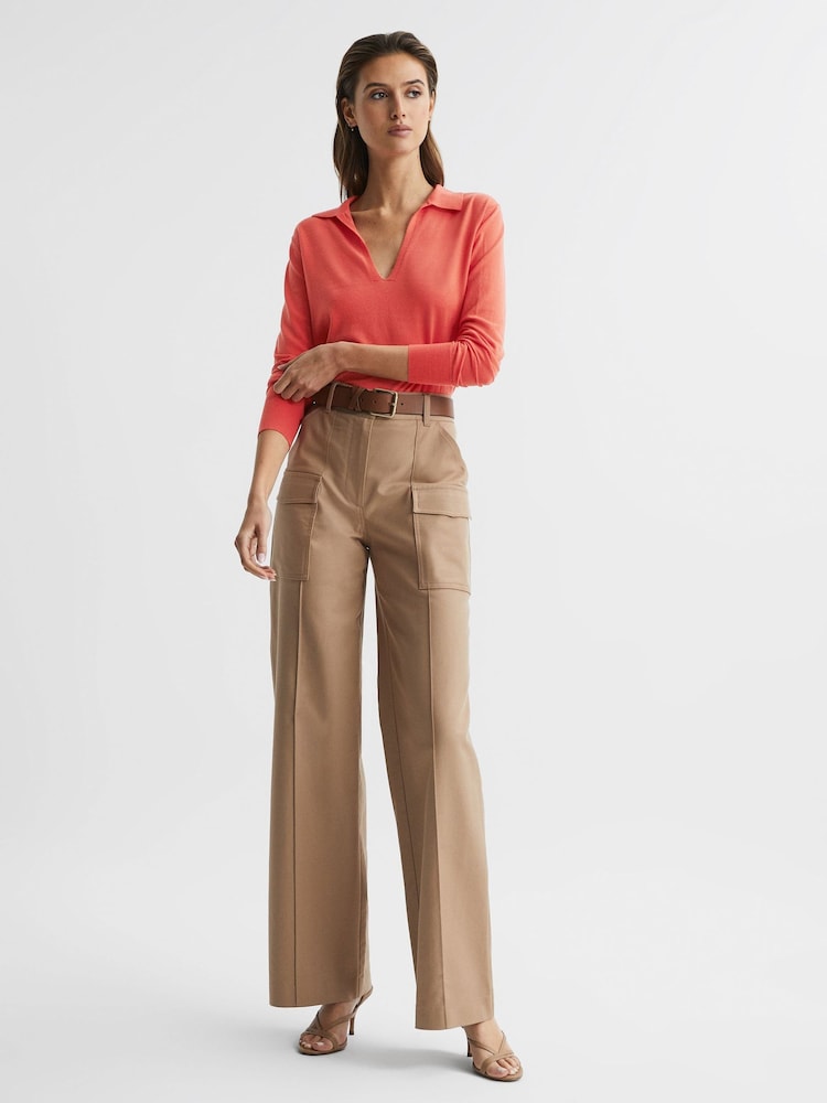 Reiss Coral Nellie Knitted Collared V-Neck Top - Image 5 of 5