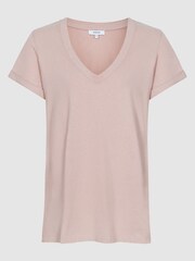 Футболка из хлопкового трикотажа с V-образным вырезом Reiss Luana - Изображение 2 из 6