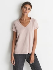 Футболка из хлопкового трикотажа с V-образным вырезом Reiss Luana - Изображение 4 из 6
