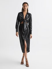 Reiss Black Hannah Tie Front Sequin Top - Image 7 of 7