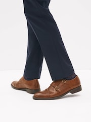 Tan Brown Double Monk Toe Cap Shoes - Image 1 of 4