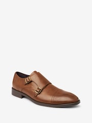 Tan Brown Double Monk Toe Cap Shoes - Image 2 of 4