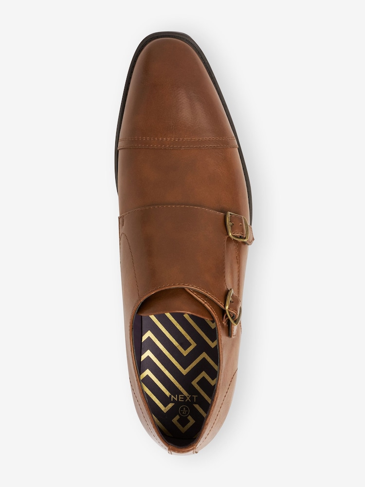 Tan Brown Double Monk Toe Cap Shoes - Image 3 of 4
