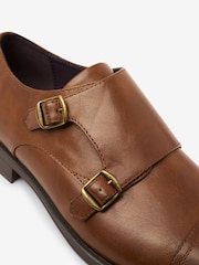 Tan Brown Double Monk Toe Cap Shoes - Image 4 of 4