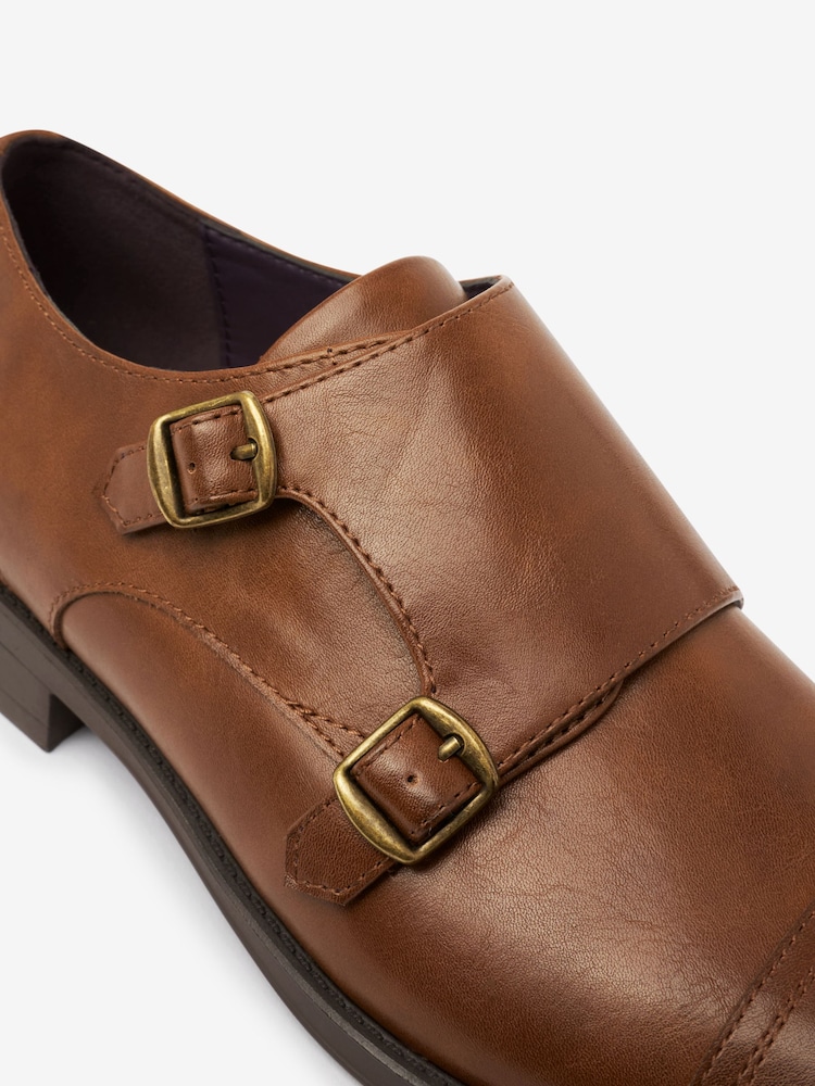 Tan Brown Double Monk Toe Cap Shoes - Image 4 of 4
