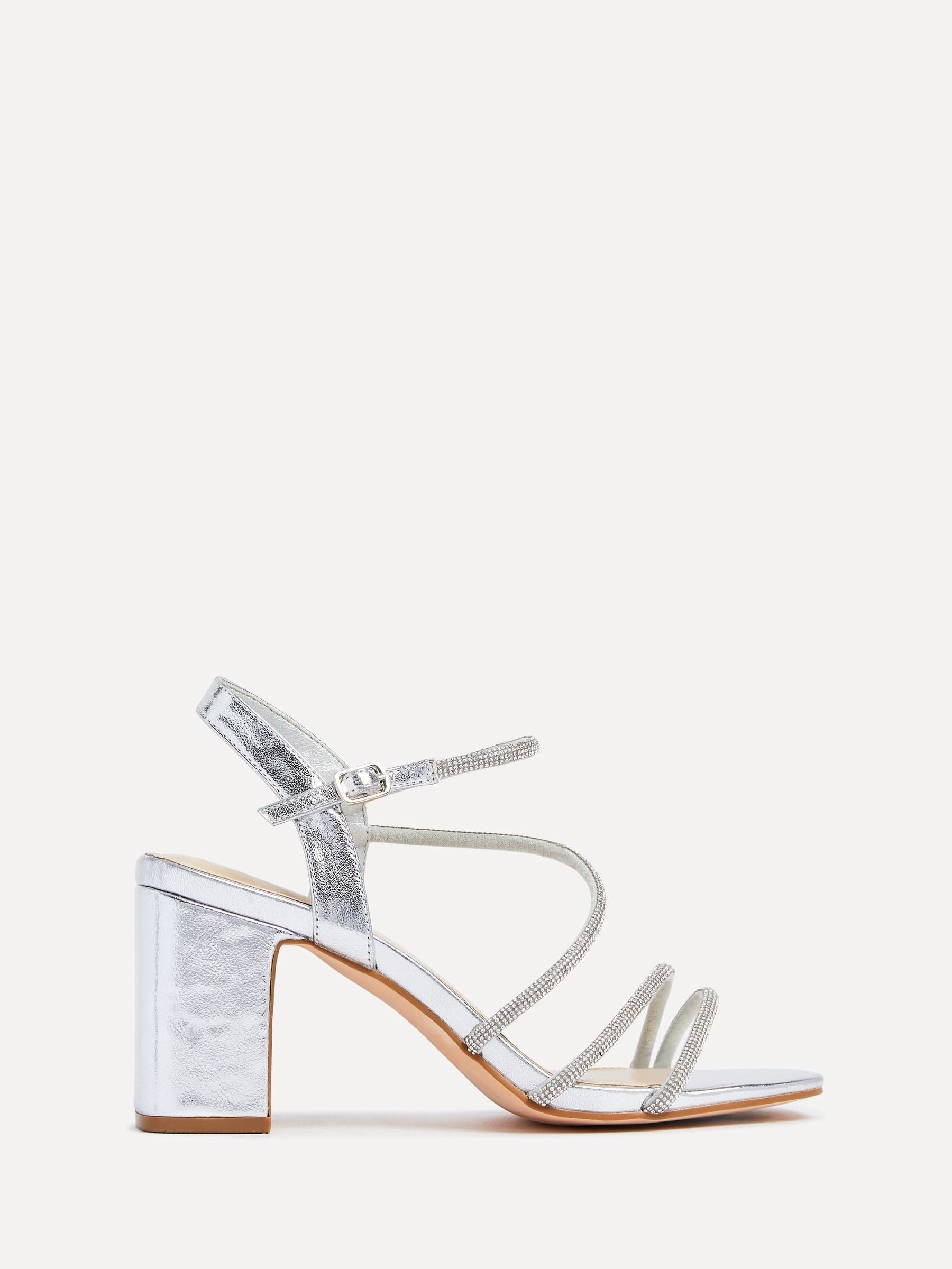 Silver strappy block heel sandals cheap