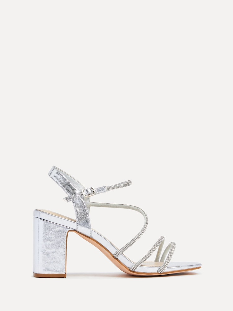 Linzi Silver Kira Strappy Diamante Block Heeled Sandals - Image 2 of 5